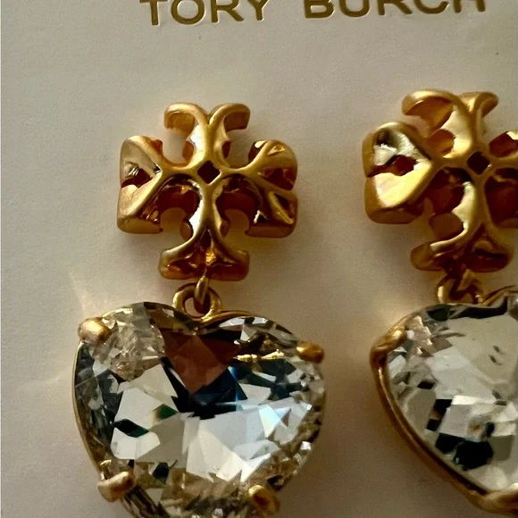 Tori Burch Roxanne Czech Stone Heart Drop Earrings - Picture 4 of 5